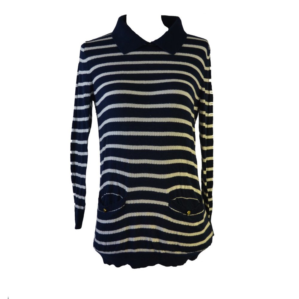 Navy and White Striped Preppy Sweater